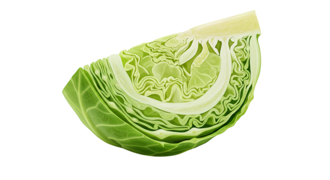 Fresh green cabbage wedge displaying crisp layers and detailed texture