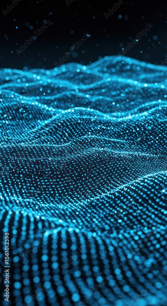 Poster blue digital data waves abstract technology background for data visualization