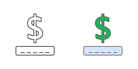 Obraz premium Remaining balance icon with money symbol, box, and dash line, perfect for finance, payment tracking, and BNPL balance illustrations.