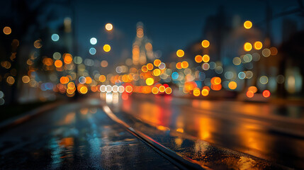 City Lights and Rainy Nights: Experience the allure of a bustling city at night, where vibrant bokeh lights reflect on rain-slicked streets.