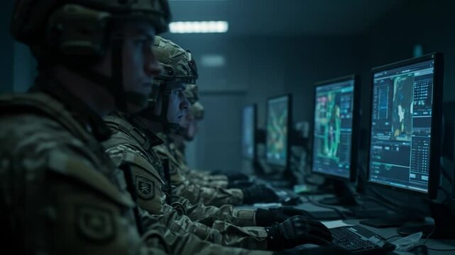 Military personnel in command center