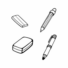 Eraser and pencil drawing on white background stationery