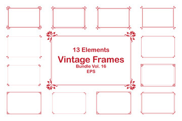 Vintage Decorative Frames Bundle Red Ornate Elements on White Background. Vol 16