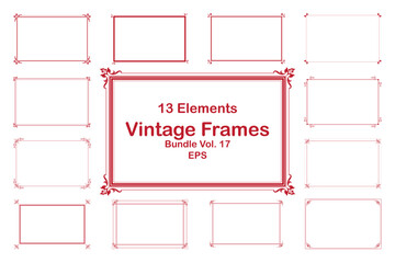 Vintage Decorative Frames Bundle Red Ornate Elements on White Background. Vol 17