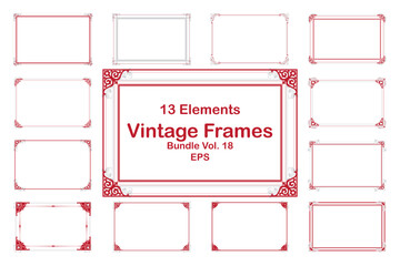 Vintage Decorative Frames Bundle Red Ornate Elements on White Background. Vol 18