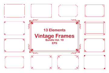 Vintage Decorative Frames Bundle Red Ornate Elements on White Background. Vol 19