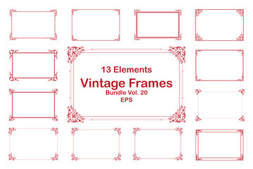 Vintage Decorative Frames Bundle Red Ornate Elements on White Background. Vol 20