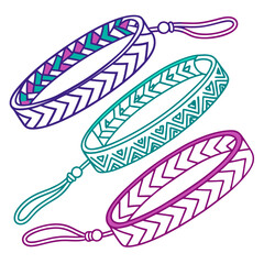 Colorful woven friendship bracelets with patterned designs purple