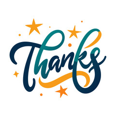 Hand lettered thanks with glowing stars lettering calligraphy