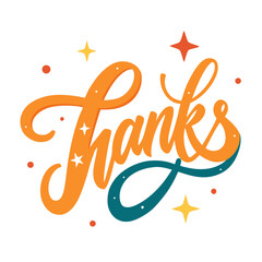Hand lettered thanks with glowing stars lettering script