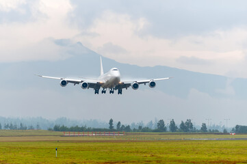Impressive Boeing 747 Landing with Volcano in the Background