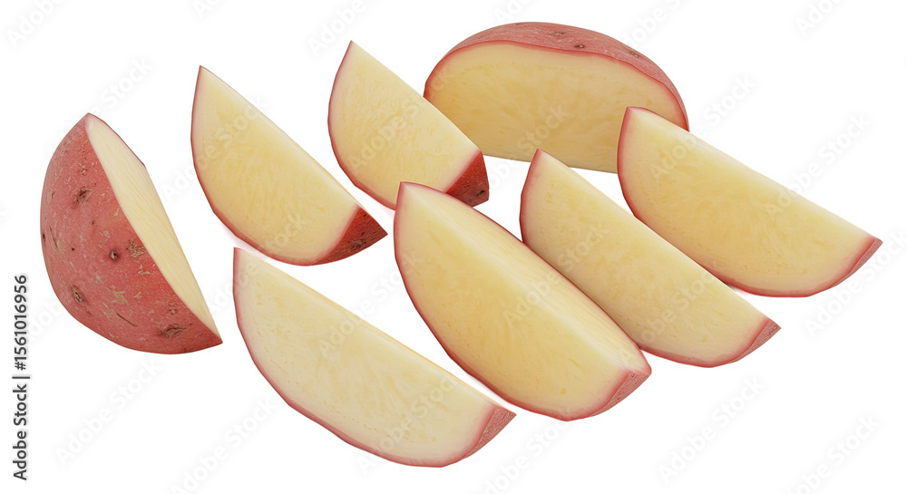 Poster freshly sliced red potatoes with vibrant color and natural texture