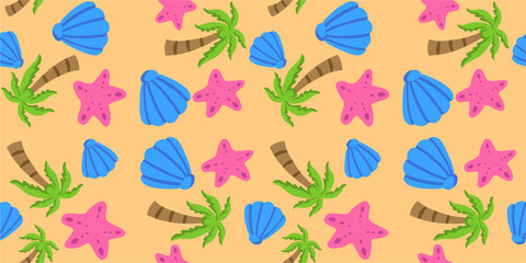 Seamless Summer Pattern - Beach Holiday Vector Background