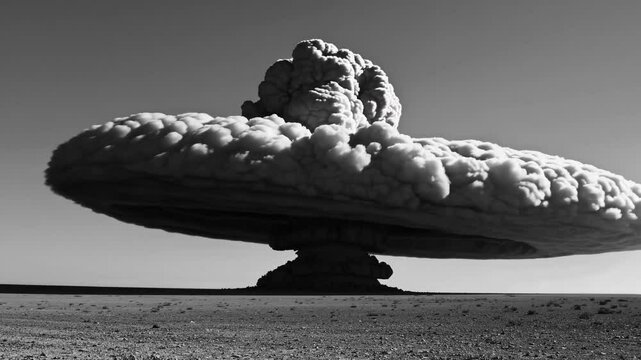 Massive cloud formation emerges from nuclear detonation in remote desert area during daylight hours