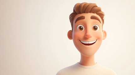 Smiling Cartoon Male Character Against a Soft Cream Colored Background