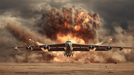 High-Resolution Realistic Image of Bunker Buster Bombers in Action, Generative AI