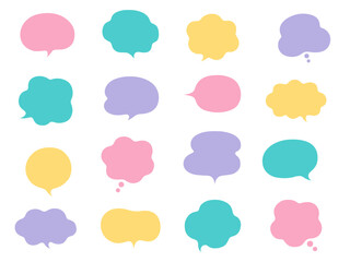 ふわふわなふきだしのベクターイラストセット。吹き出し、枠、もこもこ、飾り、曲線