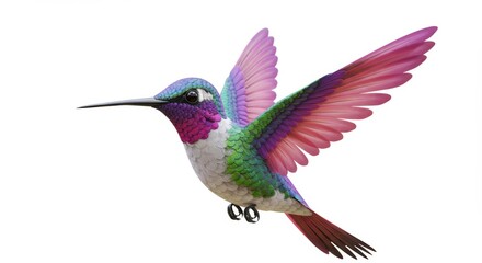 Colorful Hummingbird in Flight with Detailed Feather Patterns