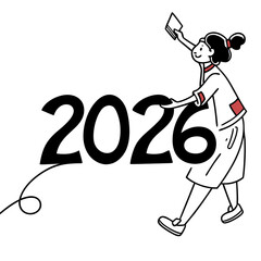 Cheerful person holding book near large numbers illustration