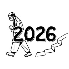 Person walking towards future year numbers forward