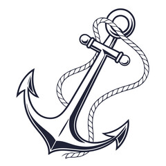 Naklejka premium Nautical Anchor with Rope maritime ocean
