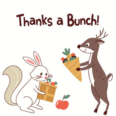 Rabbit and deer sharing gifts with thanks vector