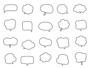 ふわふわなふきだしのベクターイラストセット。吹き出し、枠、もこもこ、飾り、曲線