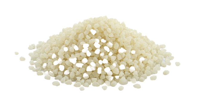 Pile of tapioca pearls on a black background, a starchy food product