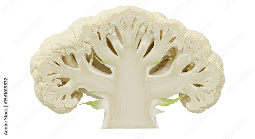 Poster Section of a fresh raw cauliflower showing the florets and stem structure