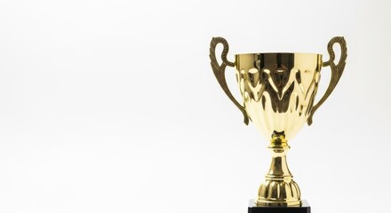 A gleaming golden trophy cup sits elegantly against a clean white background symbolizing achievement victory and success