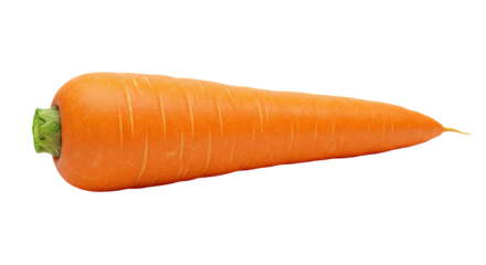 Single vibrant orange carrot with fresh green top on black background