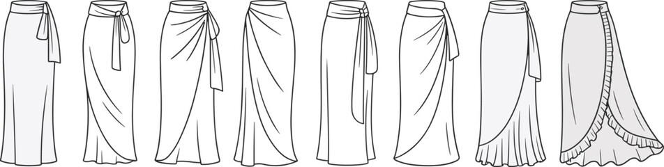 Flat Vector CAD Drawing, Women’s Skirts, Fashion Technical Sketch, Apparel Design Template, Clothing Blueprint, Detailed Garment Illustration, Vector Skirt Design