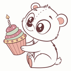 Adorable bear with birthday cupcake celebration sweet