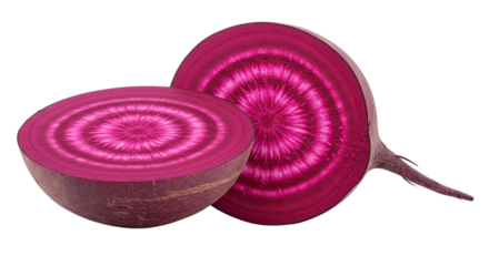 Sliced beetroot showing concentric rings and vibrant purple color close up view
