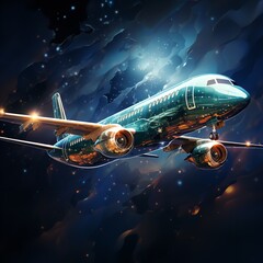 Low-Poly Airplane Flying in Space &ndash; Vector Illustration.

