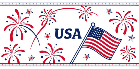 Obraz premium Festive usa independence day celebration with fireworks and american flag