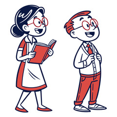 Cheerful cartoon teachers with books and ties male