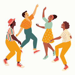 Diverse friends dancing joyfully group celebration