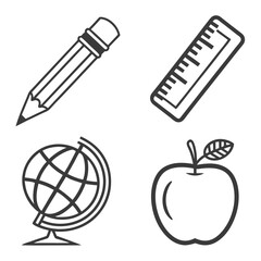 Pencil ruler globe apple icons education