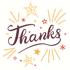 Hand lettered thanks with glowing stars lettering handwritten