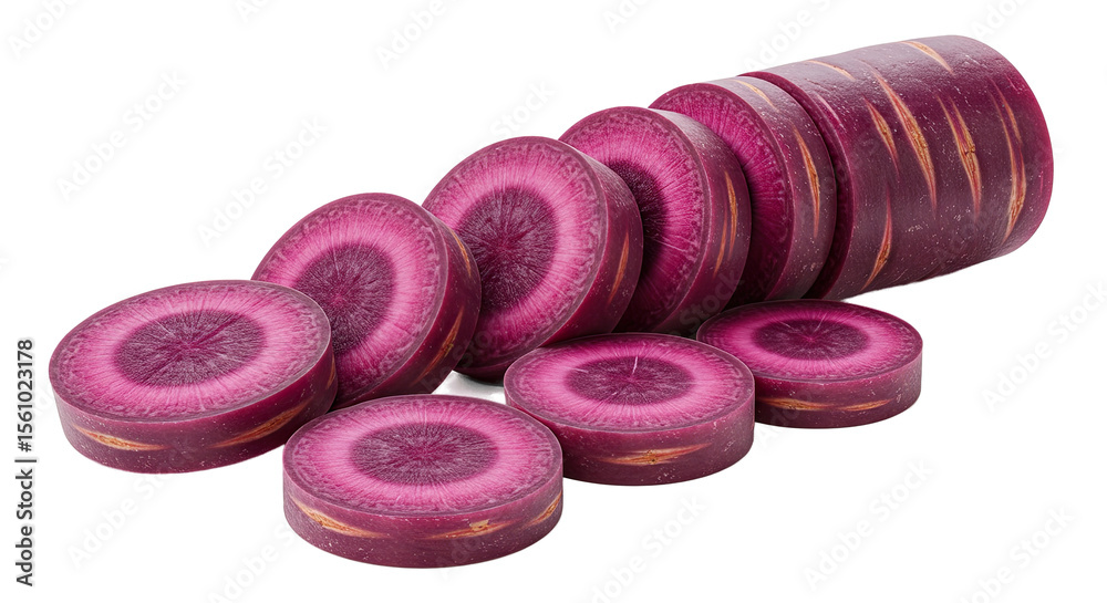 Poster sliced purple carrot displaying vibrant colors and textures in close up