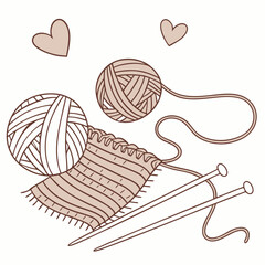 Cozy knitting with yarn needles and hearts craft hobby