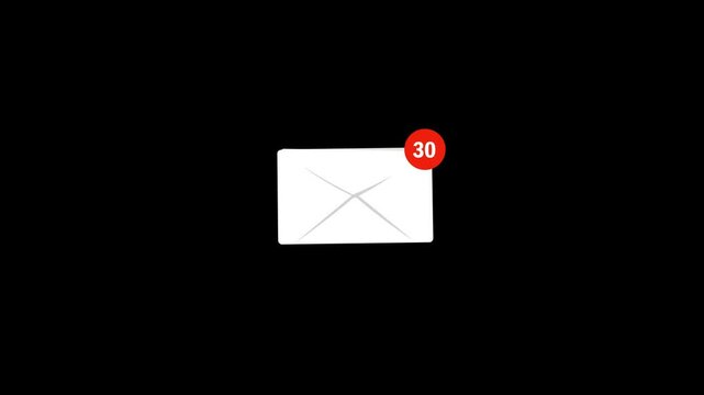 100 inbox animation, white envelope icon, stacked files, 4k video