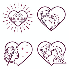 Romantic couple and love bird heart icons romance kissing