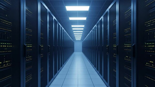 Data Center Server Room: Futuristic Technology Infrastructure with Network Servers