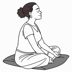 Woman meditating cross legged peaceful expression calm