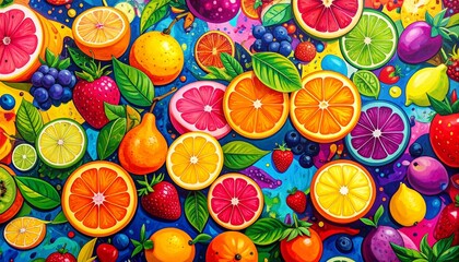 Colorful fruit-inspired graffiti in bold, juicy hues. A playful fusion of surreal