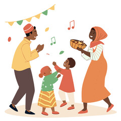 Family celebration with food and music dancing