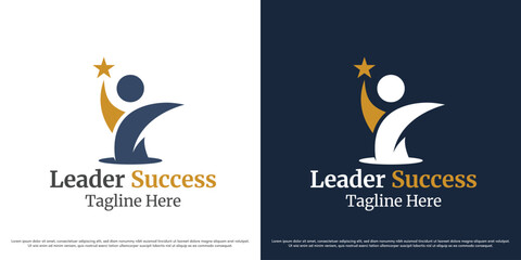 Leader success logo design illustration vector. Professional business silhouette. Abstract people icon symbol simple minimal vector.