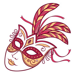 Festive masquerade mask with feathers and ribbons party